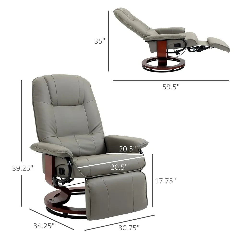 Faux Leather Recliner Chair Manual Swivel Lounge Chair With Footrest