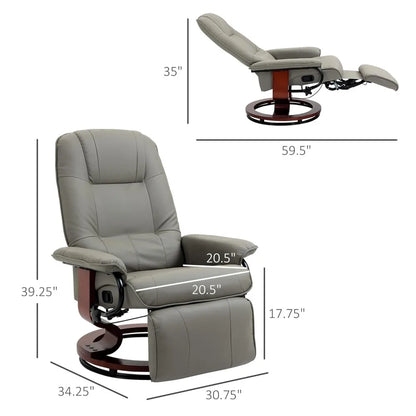 Faux Leather Recliner Chair Manual Swivel Lounge Chair With Footrest