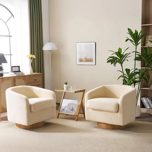 360°Swivel Accent Chairs, Set of 2 with Wood Base and Removable Cushion, Upholstered Bucket Armchairs