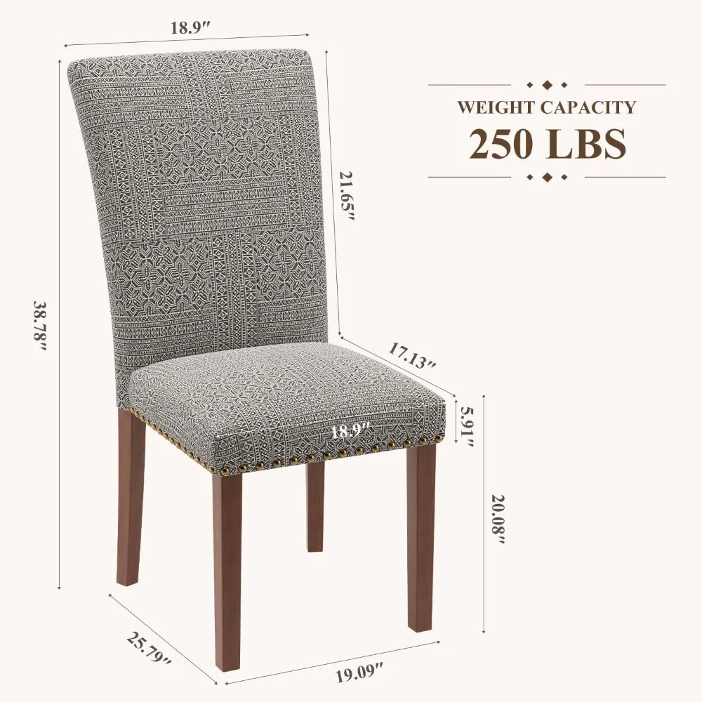Stylish Dining Chairs Set of 2, Upholstered with Nail Head Trim, and Thick Cushions