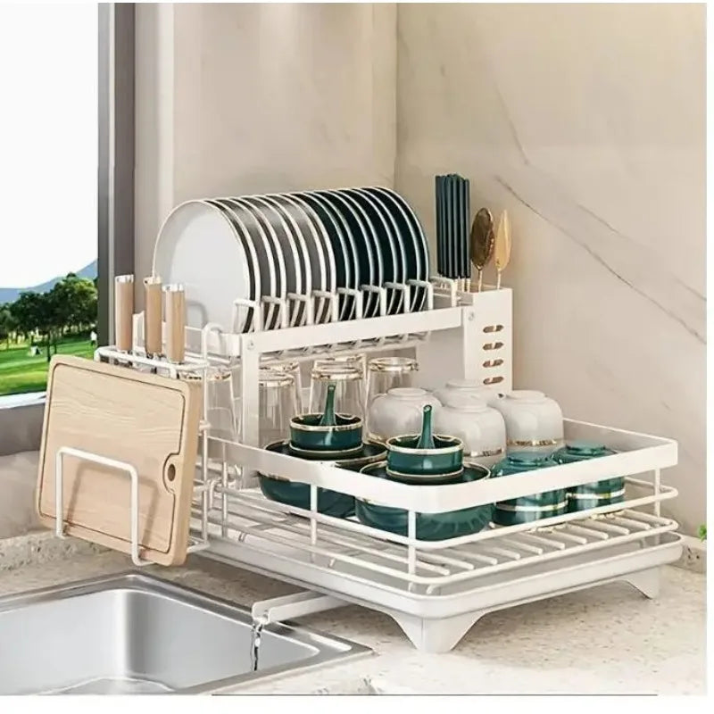 Dish Drying Rack Double Tier Extendable Large Capacity Drainer