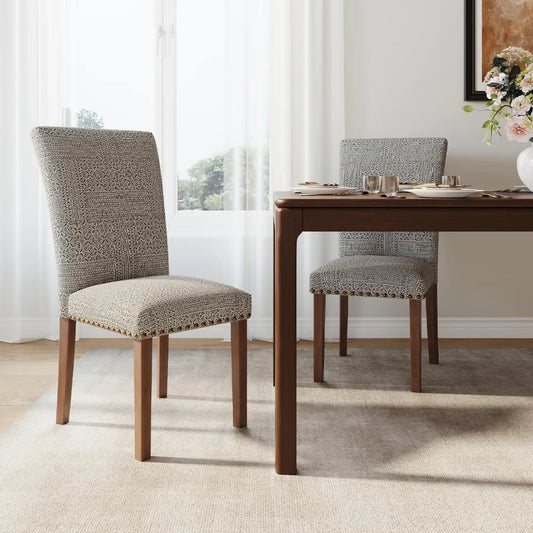 Stylish Dining Chairs Set of 2, Upholstered with Nail Head Trim, and Thick Cushions