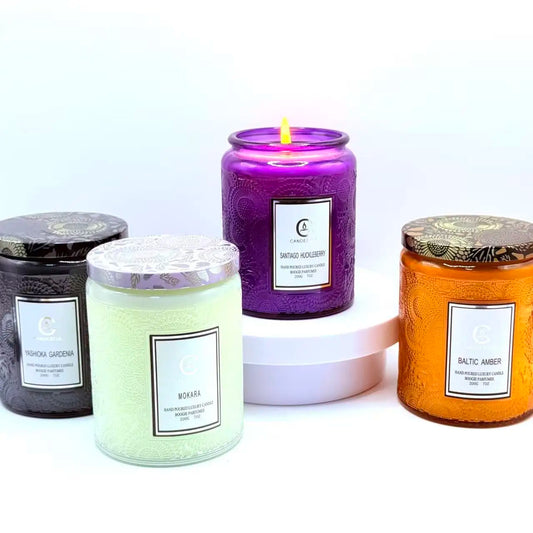 Embossed Glass Scented Candle, Aromatherapy Candle, 5 Scents,| 40 Hour Long Burn