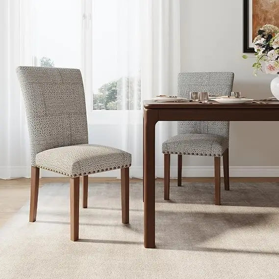 Stylish Dining Chairs Set of 2, Upholstered with Nail Head Trim, and Thick Cushions