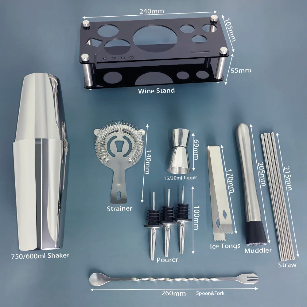 Cocktail Shaker Set 13 Piece Stainless Steel Bar Tools with Stand