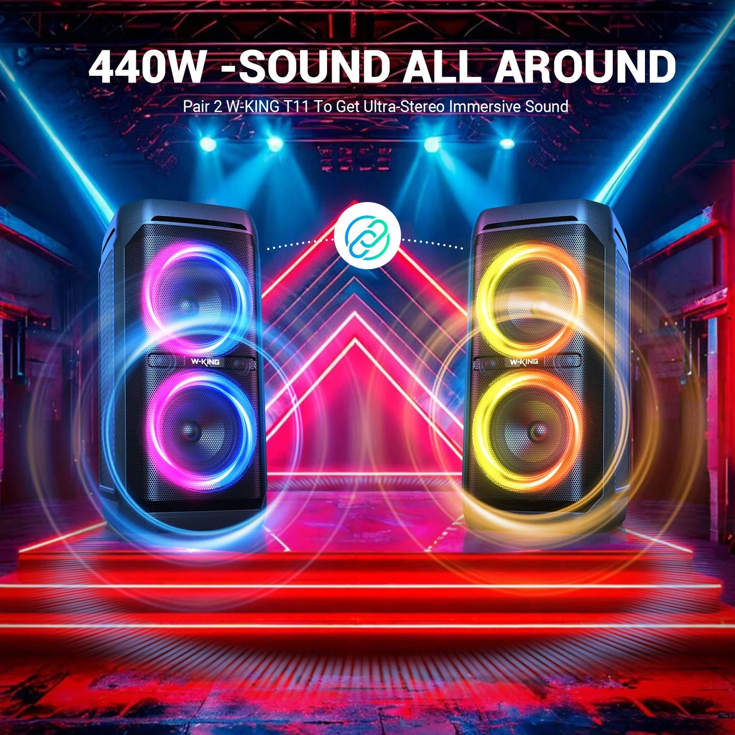 Bluetooth Speaker 100W RMS Waterproof Party Boombox Lights