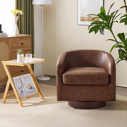 360°Swivel Accent Chairs, Set of 2 with Wood Base and Removable Cushion, Upholstered Bucket Armchairs