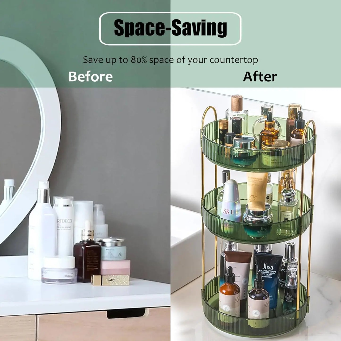 3 Tier Rotating Organizer High Capacity Countertop Storage Rack