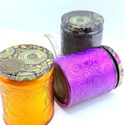 Scented Aromatherapy Candle Embossed Glass 5 Scents 40 Hour Burn