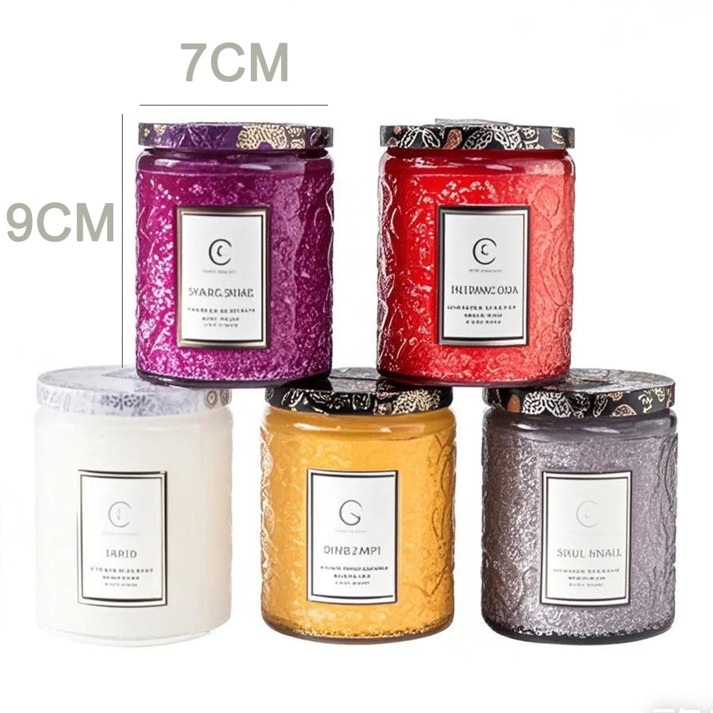 Scented Aromatherapy Candle Embossed Glass 5 Scents 40 Hour Burn