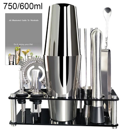 Cocktail Shaker Set 13 Piece Stainless Steel Bar Tools with Stand