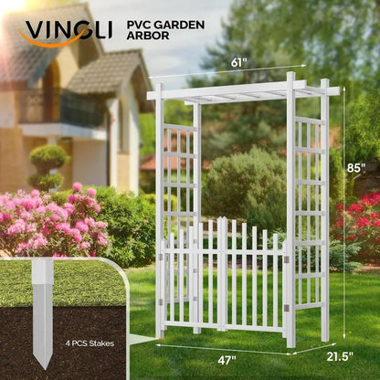 Garden Arbor with Gate, PVC, with Trellis for Climbing Plants