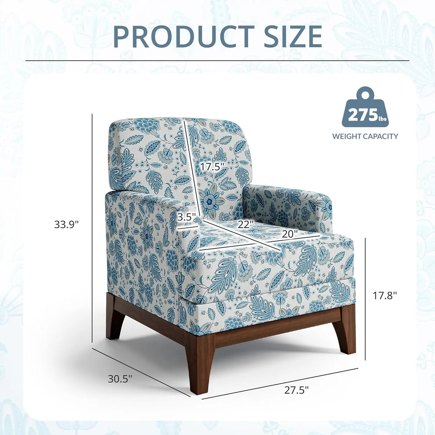 Floral Accent Chair Set Of 2, Upholstered Armchair With Solid Leg, Comfy Reading Single Sofa With Spring-Padded, Customized