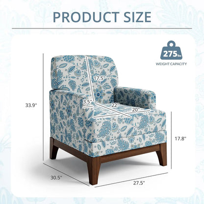 Floral Accent Chair Set Of 2, Upholstered Armchair With Solid Leg, Comfy Reading Single Sofa With Spring-Padded, Customized