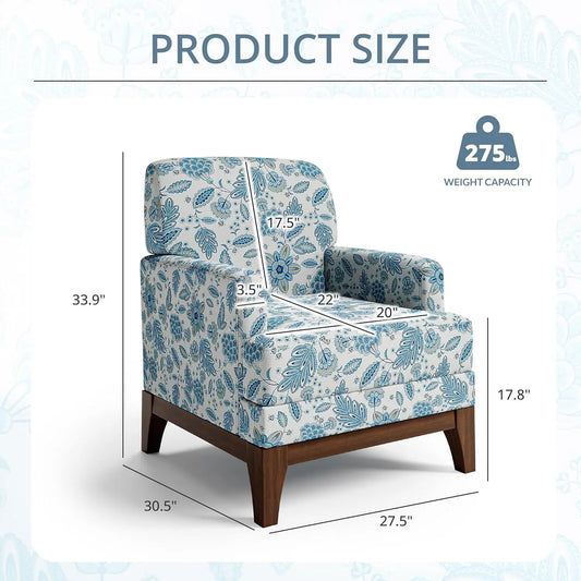 Floral Accent Chair Set Of 2, Upholstered Armchair With Solid Leg, Comfy Reading Single Sofa With Spring-Padded, Customized