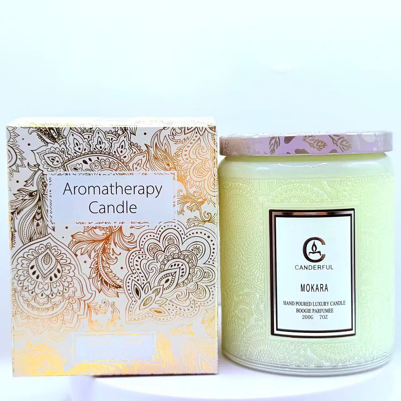 Scented Aromatherapy Candle Embossed Glass 5 Scents 40 Hour Burn