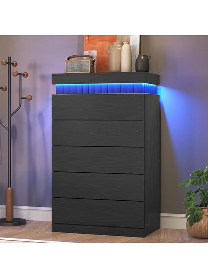 Modern Tall Dresser with LED Lights and Charging Station