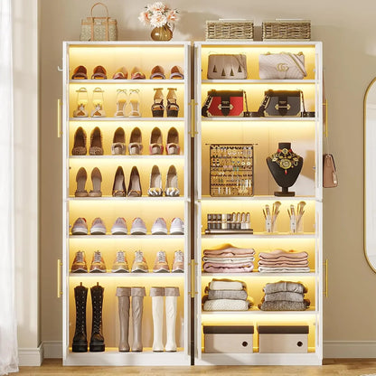 Storage Cabinet Tall Acrylic Doors LED Lights Adjustable Shelves