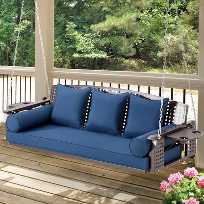 3 Seat Porch Swing with Cup Holders Cushions and Chains Outdoor Swing