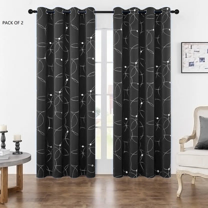 Blackout Curtains Pack of 2 Foil Printed Thermal Insulated Grommets