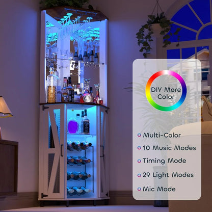Corner Bar Cabinet with LED Light 68.9 Inch with Mirror