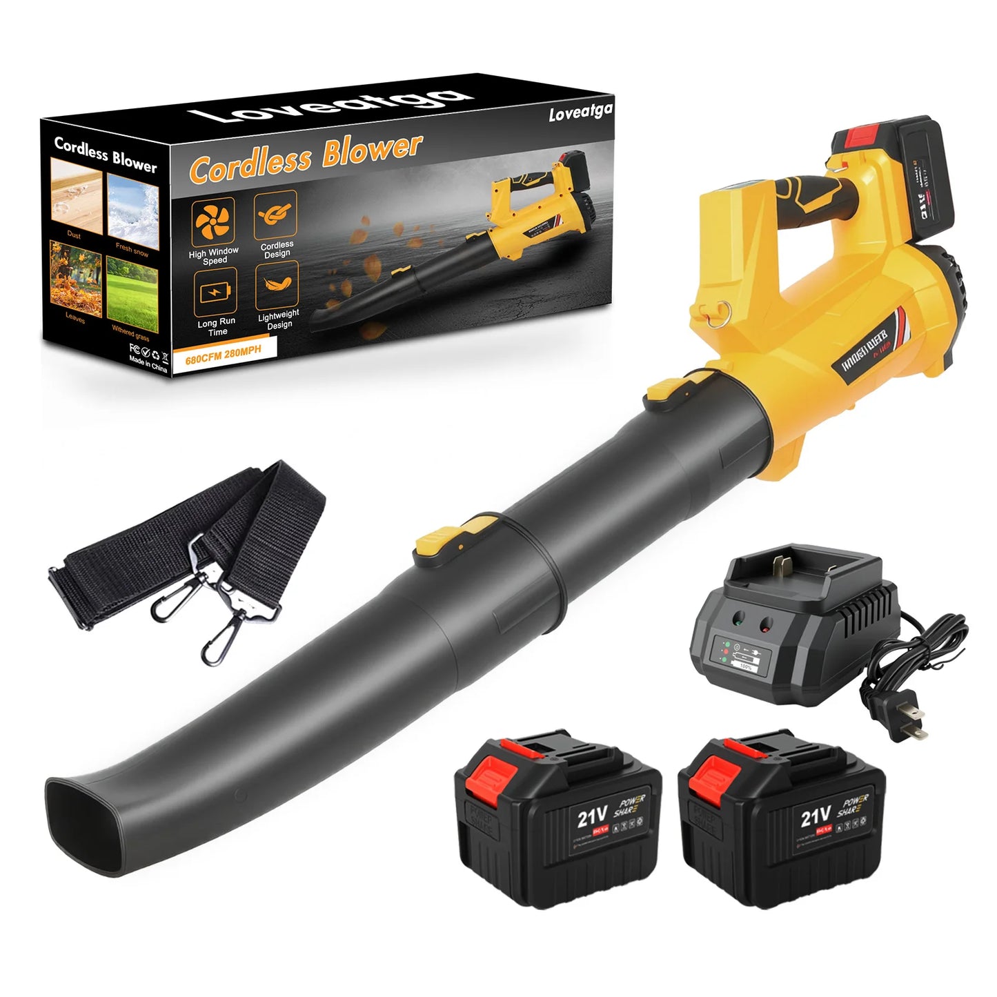 Cordless Electric Air Blower 21V Batteries Fast Charger LCD