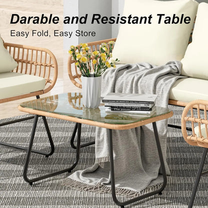 4-Piece Outdoor Patio Set with Cushions & Tempered Glass Table, All-Weather Rattan Bistro Set