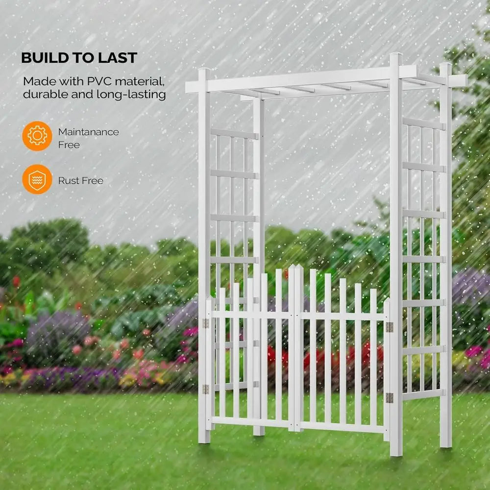 Garden Arbor with Gate, PVC, with Trellis for Climbing Plants