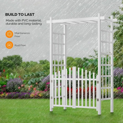 Garden Arbor with Gate, PVC, with Trellis for Climbing Plants