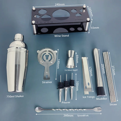Cocktail Shaker Set 13 Piece Stainless Steel Bar Tools with Stand