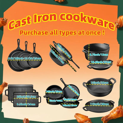 Cast Iron Skillet Set 3PCS Pre-Seasoned Non-Stick