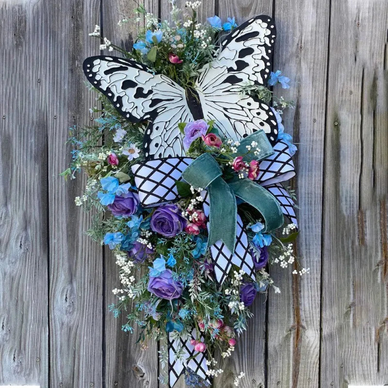 Front Door Wreath Rose Butterfly Artificial Hanging Decor Home