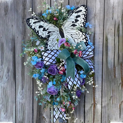 Front Door Wreath Rose Butterfly Artificial Hanging Decor Home