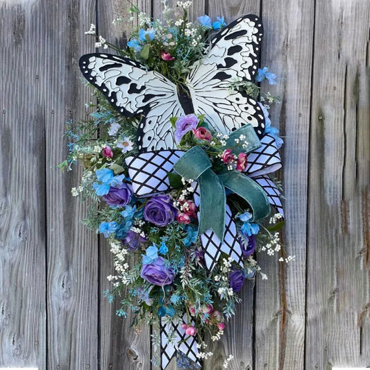 Front Door Wreath Rose Butterfly Artificial Hanging Decor Home