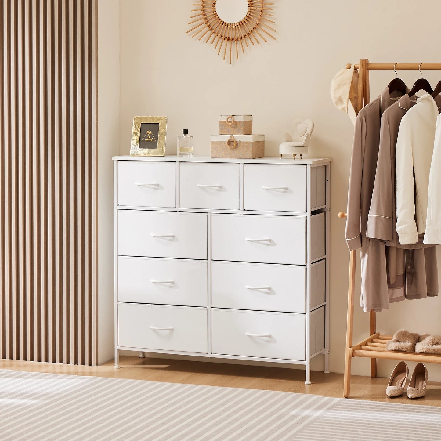 9 Drawer Dresser Tall Chest Organizer with Fabric Drawers