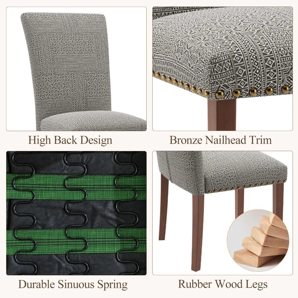 Stylish Dining Chairs Set of 2, Upholstered with Nail Head Trim, and Thick Cushions