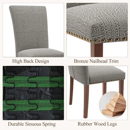 Stylish Dining Chairs Set of 2, Upholstered with Nail Head Trim, and Thick Cushions