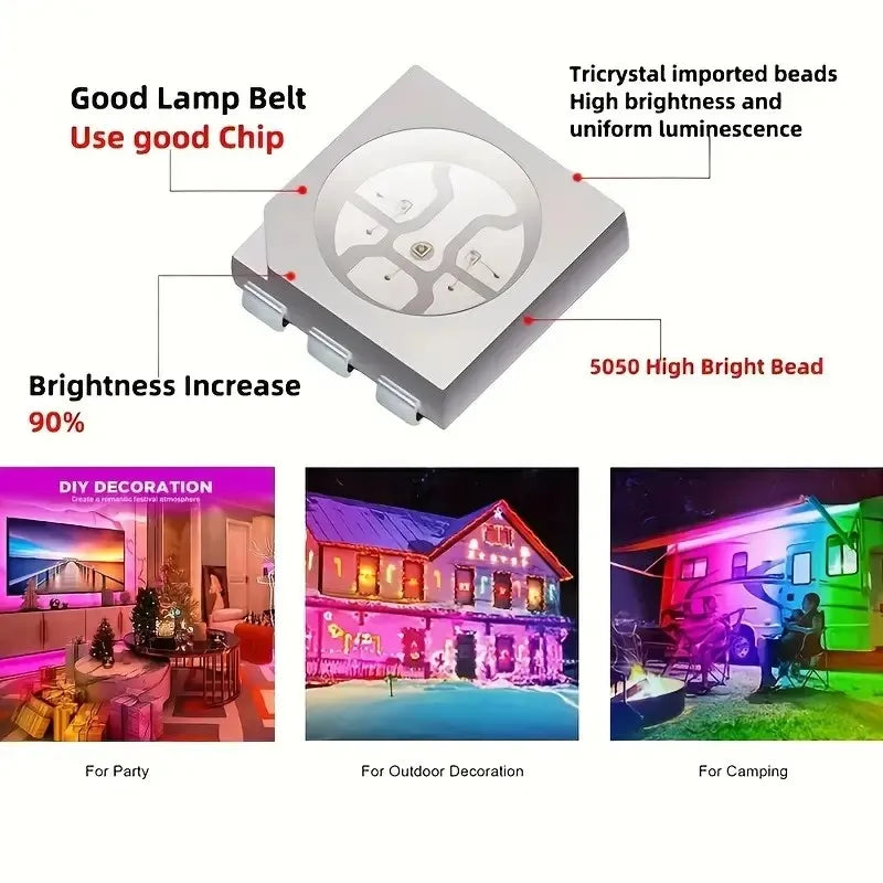 RGB LED Strip Lights 15M 20M 30M Bluetooth Controller Color Changing
