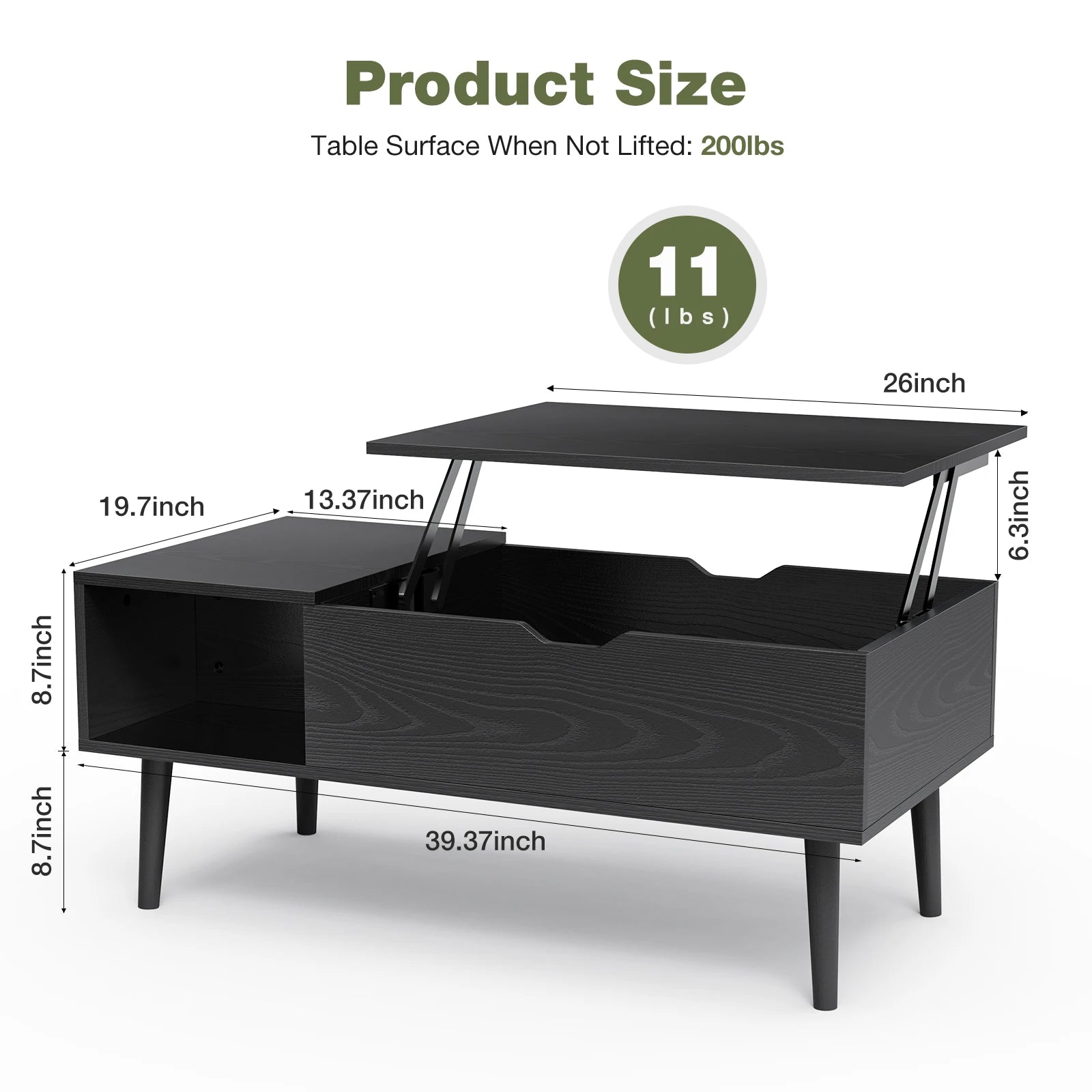 Lift Top Coffee Table with Hidden Storage and Easy Lift Design