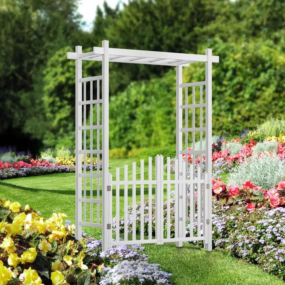 Garden Arbor with Gate, PVC, with Trellis for Climbing Plants