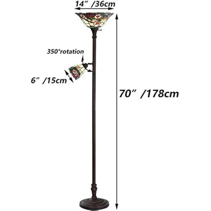 Rose Flower Tiffany Floor Lamp Stained Glass Torchiere with Sidelight