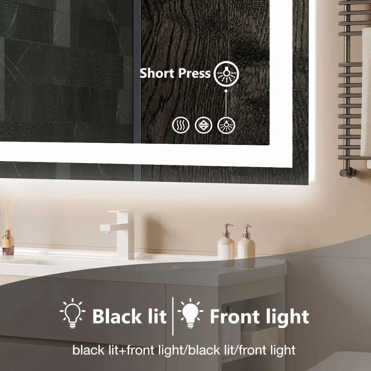 LED Mirror Tempered Glass with Memory Function Front & Backlit Light