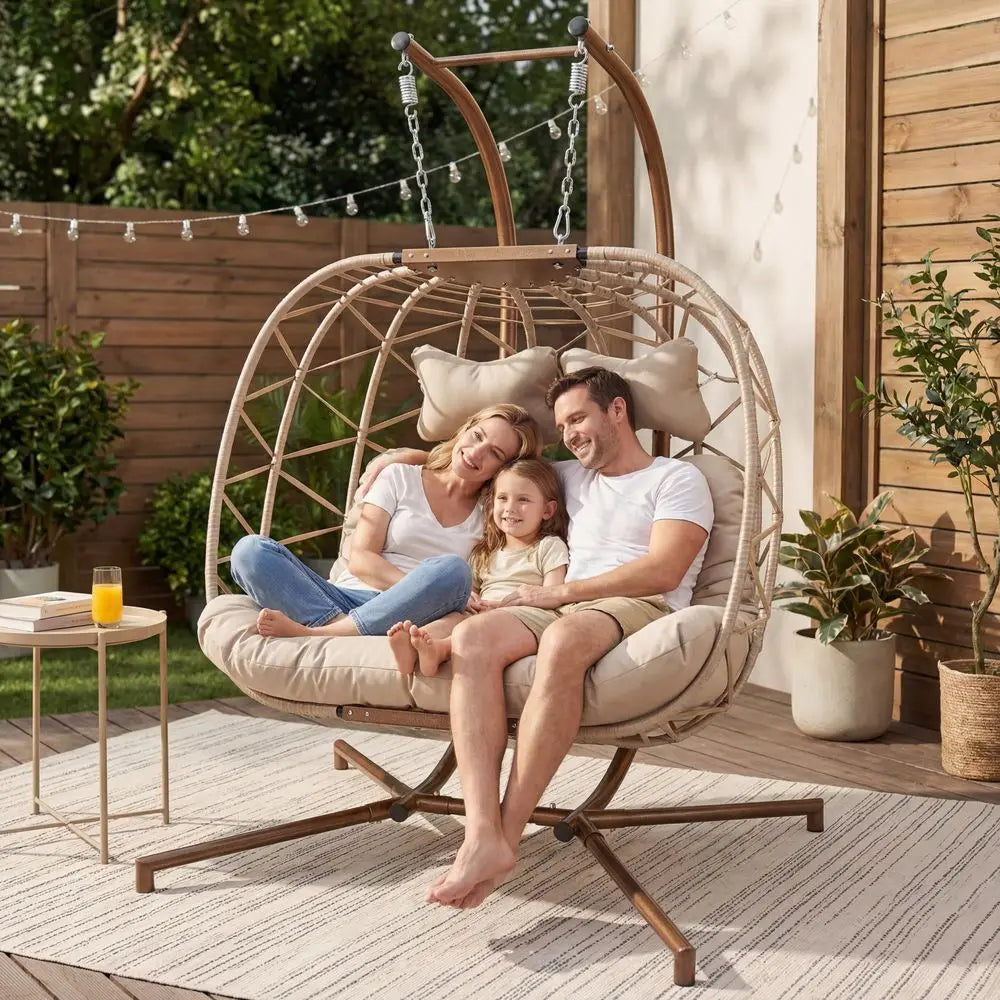 Double Hanging Egg Chair With Stand 2 Person Outdoor Indoor Swing