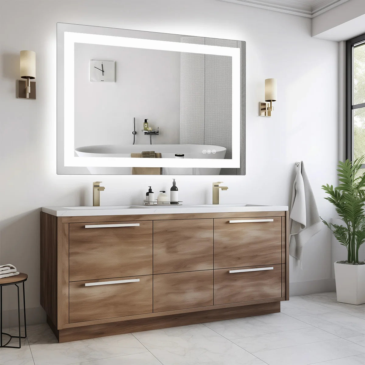 LED Mirror Tempered Glass with Memory Function Front & Backlit Light