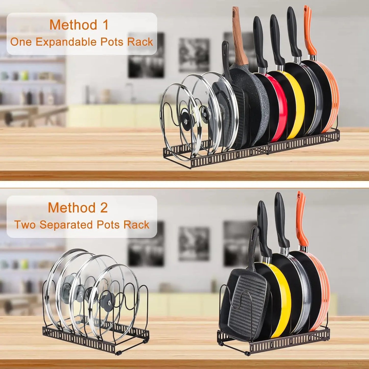 Pots and Pans Storage Rack Expandable Cabinet Organizer 6 Shelves