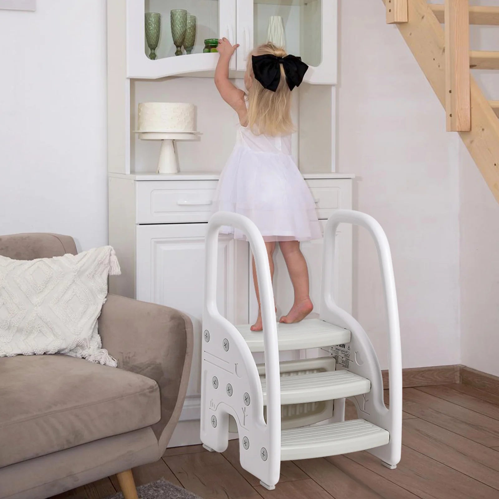 Toddler Step Stool 3 Steps with Side Rails for Safety