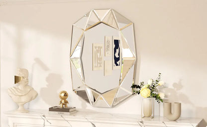 Accent Decor, Stylish Irregular Silver Glass Wall Mirror with Beveled Diamond Edge