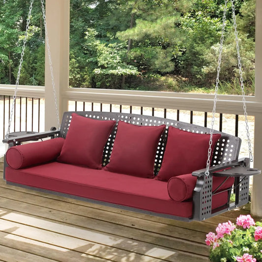 3 Seat Porch Swing with Cup Holders Cushions and Chains Outdoor Swing