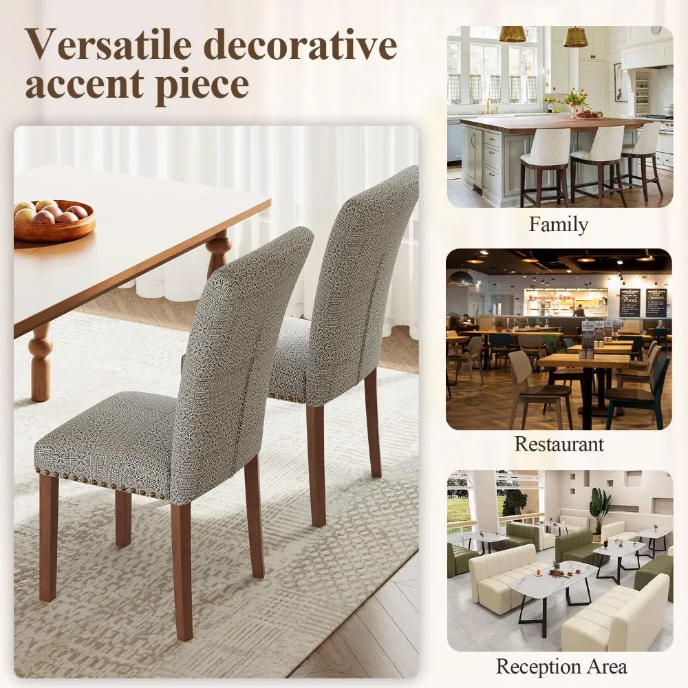 Stylish Dining Chairs Set of 2, Upholstered with Nail Head Trim, and Thick Cushions