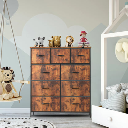 9 Drawer Dresser Tall Chest Organizer with Fabric Drawers